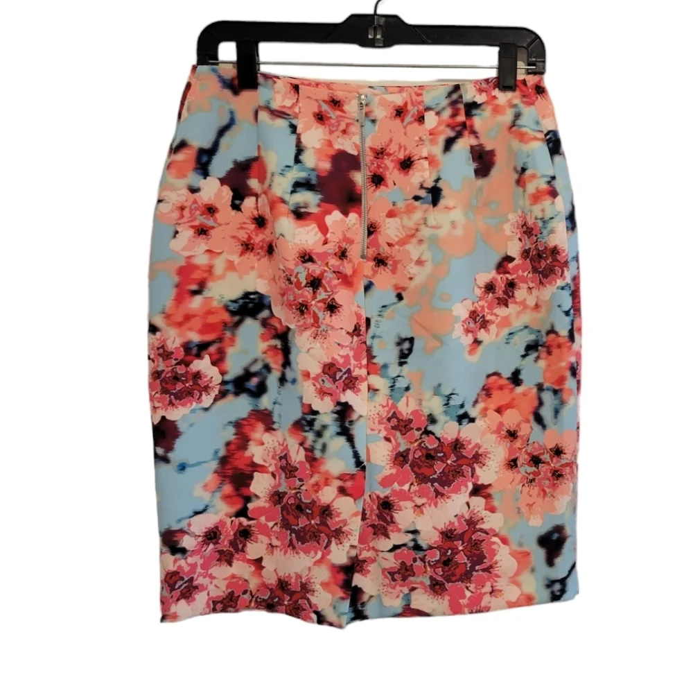 2/$18 Fenn Wright Manson Pencil Knee Length Skirt Petite Floral Blue Pink